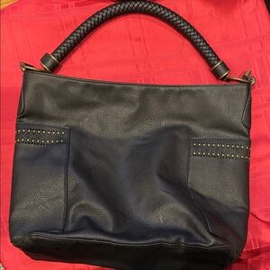 Black Stud-Accent Leather Shoulder Bag